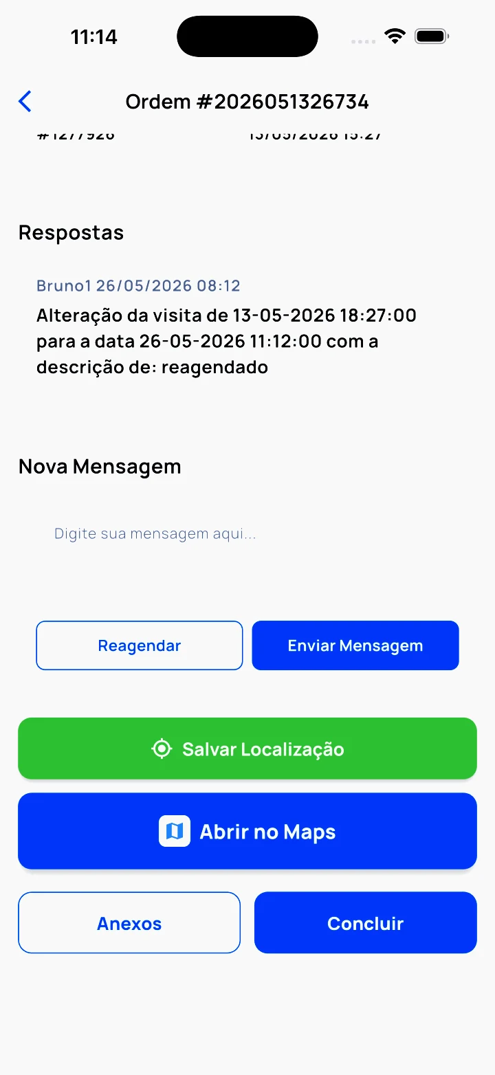 App do técnico — ordem de serviço com respostas, mapa e anexos